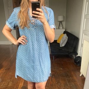 Denim T-Shirt Dress with Tie V-neck
